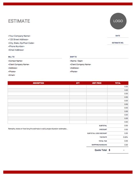 Estimate template | Download and use for free