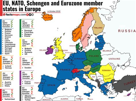 EU, NATO, Schengen and Eurozone member states in Europe ...