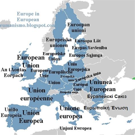 Eumanismo: Mapa con los 23 Nombres de la Unión Europea en ...