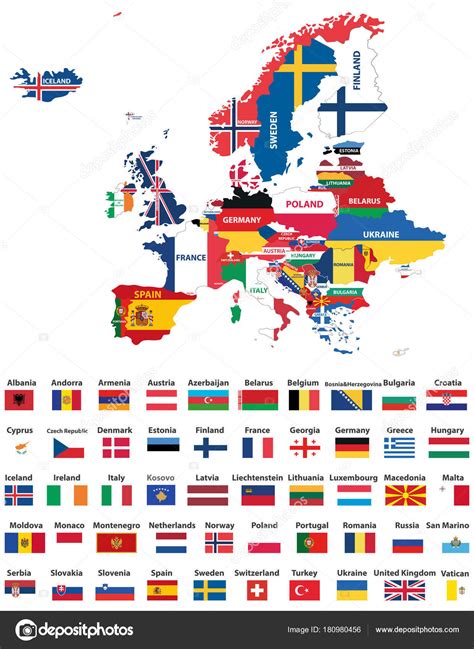 Europe Map Mixed Countries National Flags All European ...