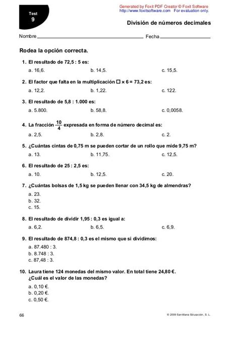 Evaluacion mate 6 santillana | Fichas de matematicas ...