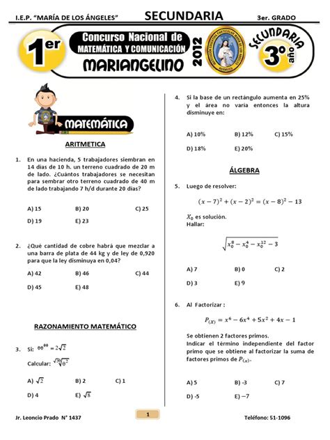 Exámenes de 3ro. de Secundaria | Circulo | Matemáticas ...