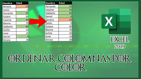 Excel | 2019 | Ordenar Columnas por Color   En 10 Segundos ...