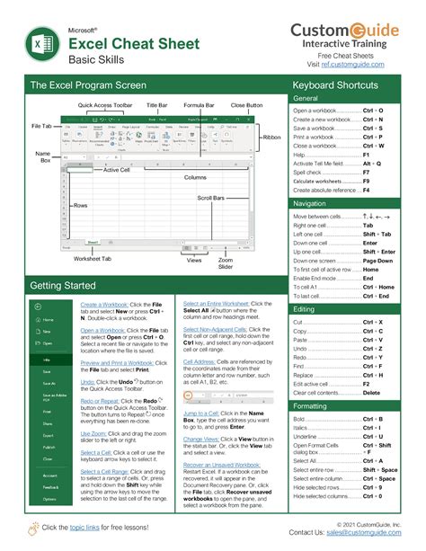 Excel Cheat Sheet 2021 FREE PDF   CustomGuide   EBOOKS PDF