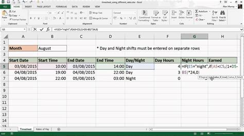 Excel Timesheet with Different Rates for Shift Work   YouTube