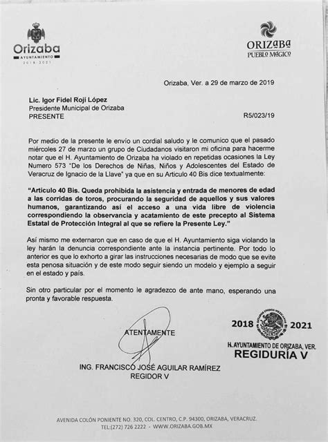 Exhorto al Presidente Municipal de Orizaba, Veracruz para que se cumpla ...
