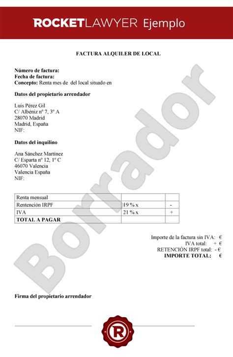 Factura de alquiler de local