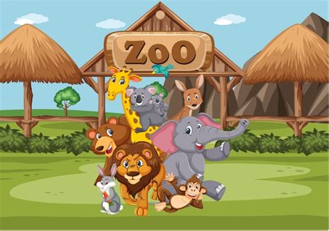 Familia feliz yendo al zoológico, personajes de dibujos animados de ...