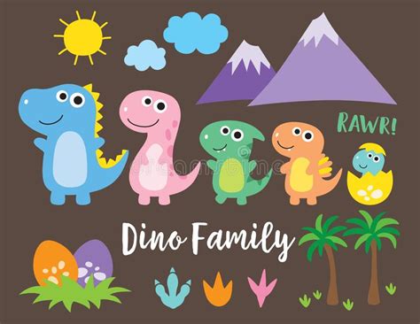 Familia Linda Del Dinosaurio Ilustración del Vector   Ilustración de ...