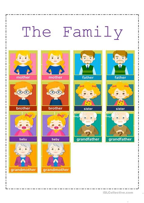 Family Members Memory Game   English ESL Worksheets for distance ...
