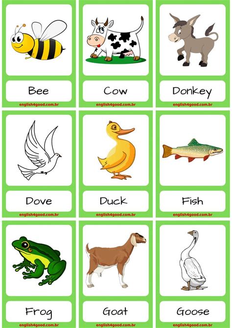 Farm Animals   English4Good   Vocabulary practice | Animal flashcards ...