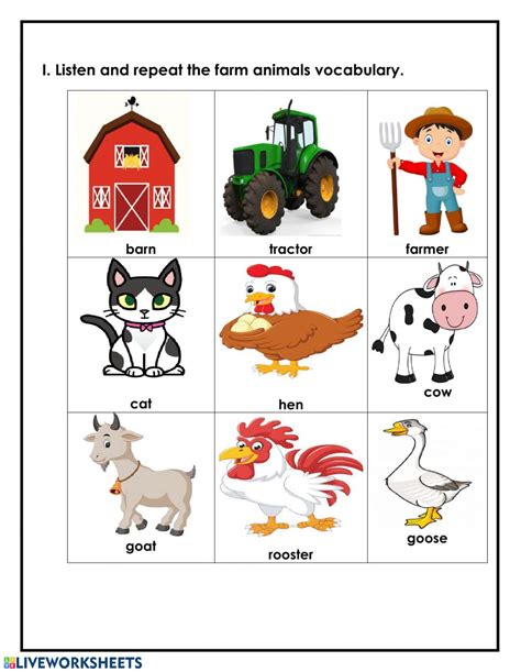 Farm animals online activity for kindergarten