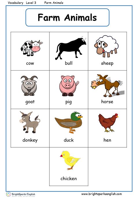 Farm English Animals Vocabulary Worksheet – English Treasure Trove