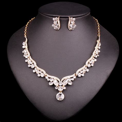 Fashion Gold Color Bridal Jewelry Set for Brides Crystal Necklace ...