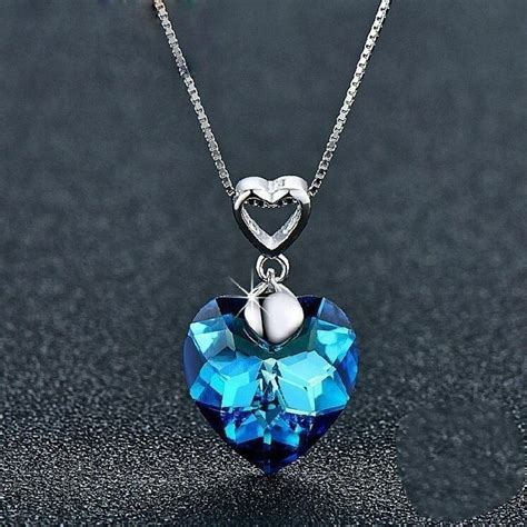 Fashion Women S925 Exquisite Sterling Silver Sapphire Pendant Heart of ...