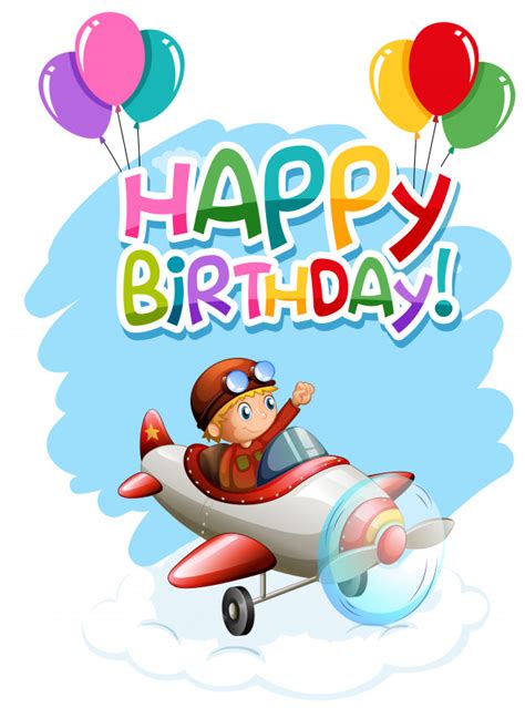 Feliz cumpleaños niño en tarjeta de avión | Vector Gratis
