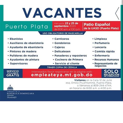 > Feria de empleo Puerto Plata 25/09/2020 EMPLEOS RYP Empleos RYP