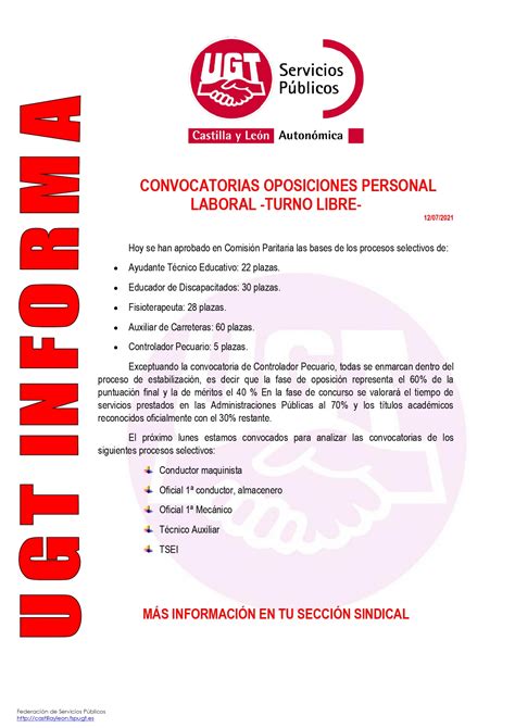 FeSP UGT Zamora – JCyL: Convocatorias oposiciones Personal ...
