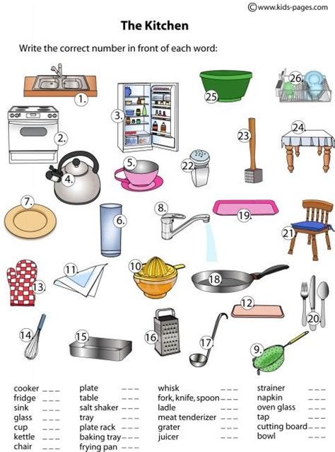 Ficha de vocabulario para repasar los utensilios de cocina en inglés ...