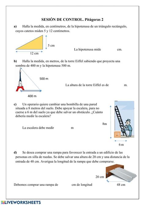 Ficha online de Teorema de Pitágoras para 1º ESO. Puedes hacer los ...