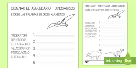 Ficha para ordenar el abecedario: Los dinosaurios