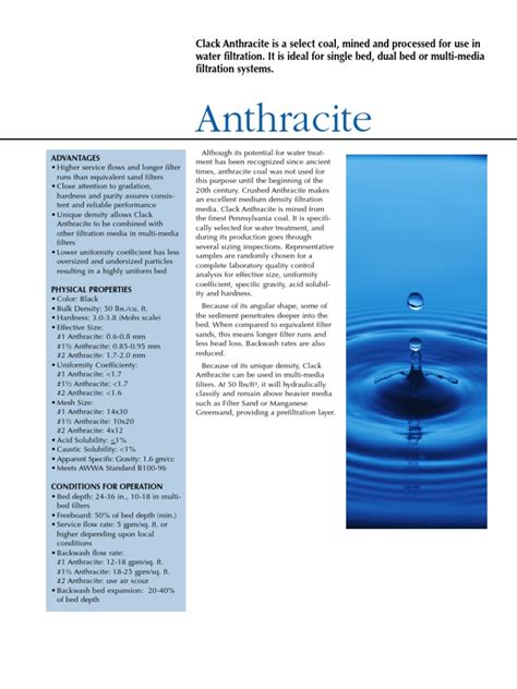 Ficha tecnica de la Antracita | Anthracite | Filtration