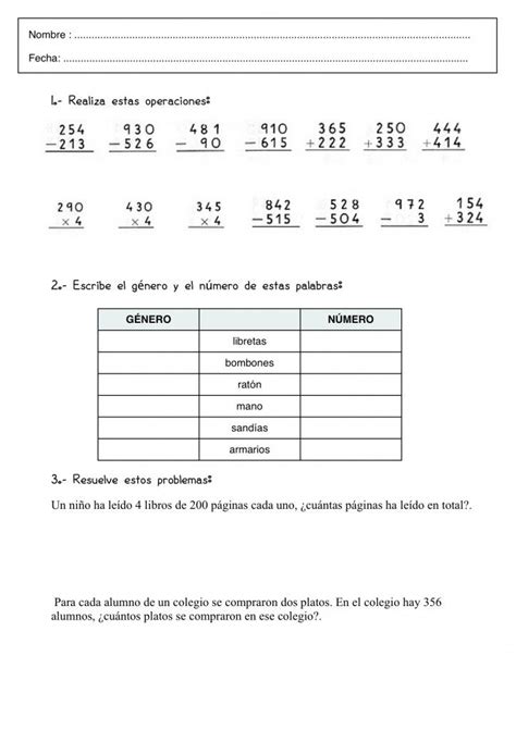 Fichas de Lengua y Matematicas para imprimir y repasar 3º ...