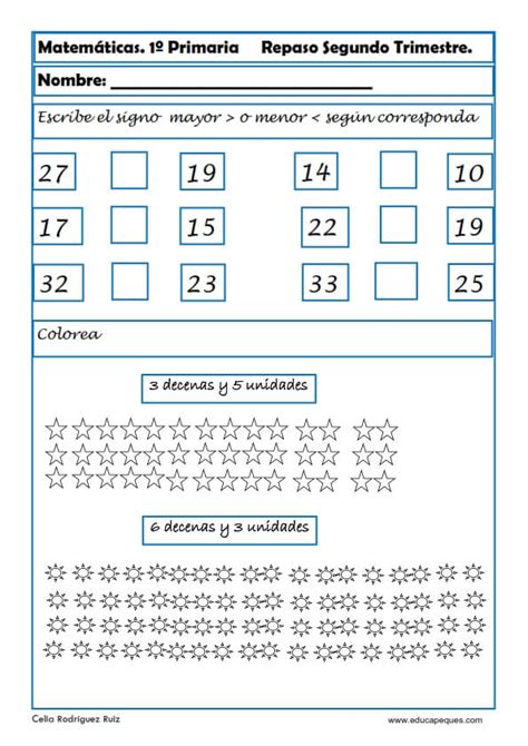 Fichas de Matemáticas Primero Primaria. 2ª Evaluación