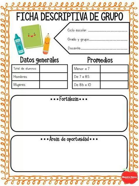 Fichas descriptivas para primaria y preescolar: formato | Dia ...