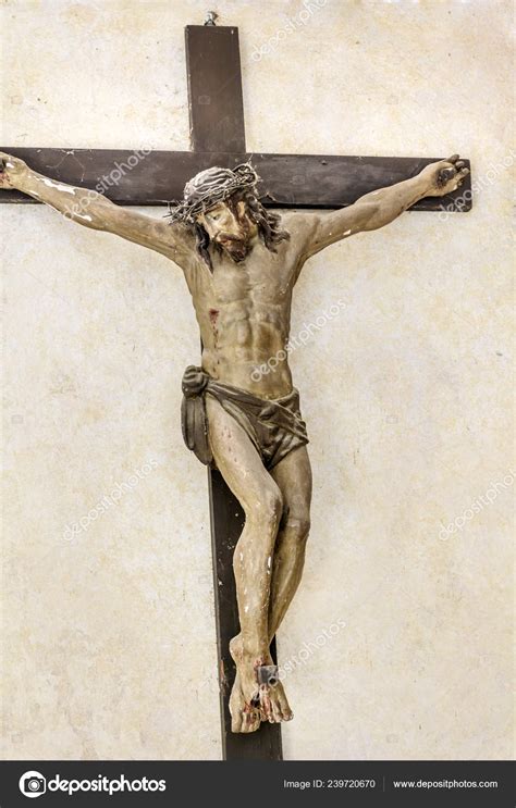 Figura Cristo Jesús Crucificado Una Cruz Madera — Foto de stock ...