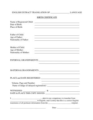 Fillable Birth Certificate Template For Translation   Fill ...