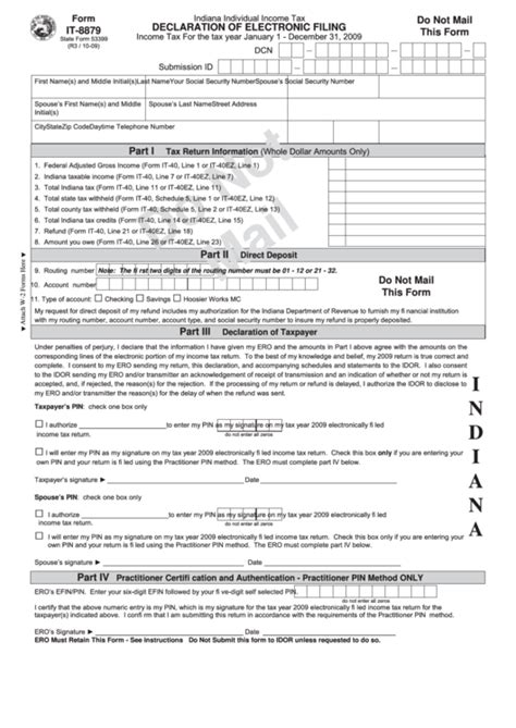 Fillable Form It 8879   Indiana Individual Income Tax ...