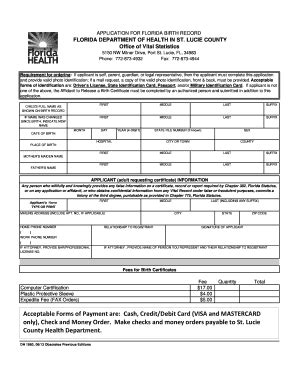 Fillable Online Birth Certificate Application Form ...
