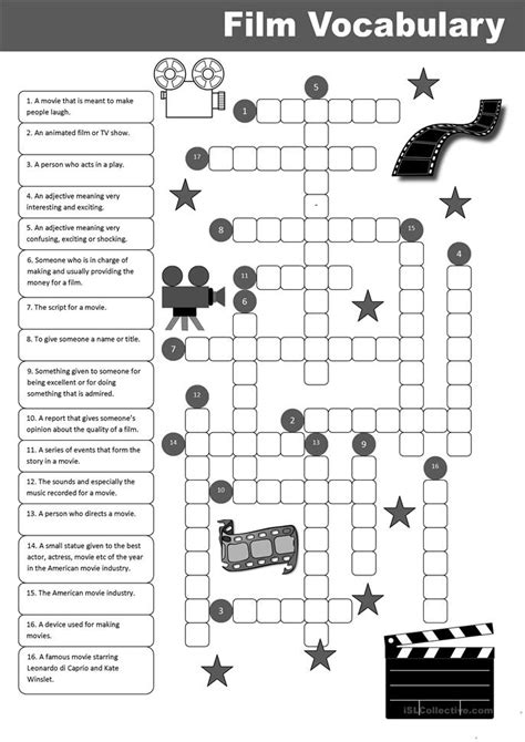 Film Vocabulary Crossword worksheet   Free ESL printable ...