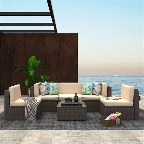 Finefind 6 Piece Patio Furniture Sectional Set All Weather PE Rattan ...