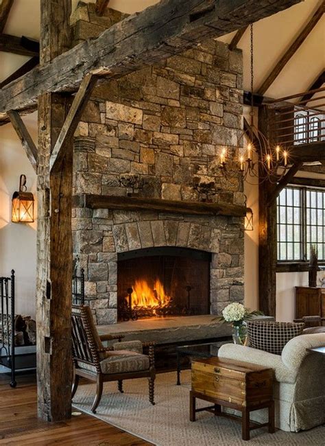 Fireplace in a stone barn addition by Crisp Architects ...