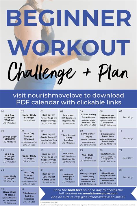 Fitness Challenge: 30 Day Beginner Workout Plan | Nourish ...