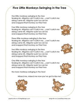 Five Little Monkeys   Song Chart by 2care2teach4kids | TpT