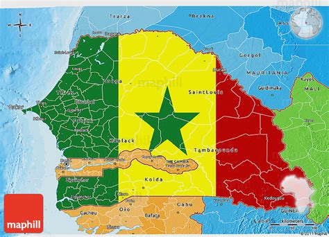 Flag 3D Map of Senegal, political shades outside