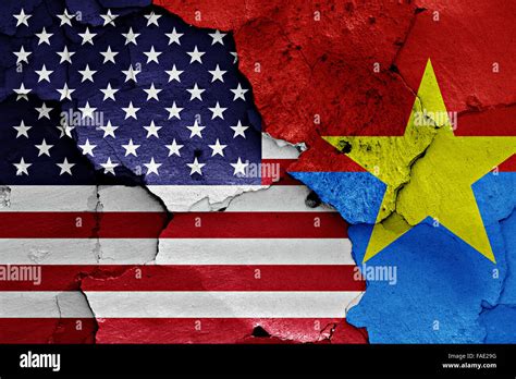 flags of USA and Viet Cong painted on cracked wall Stock Photo ...