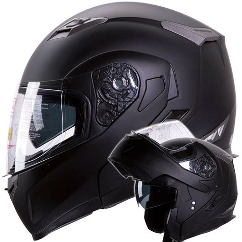 Flat Black Motorcycle Snowmobile Dual Visor Modular Helmet ...