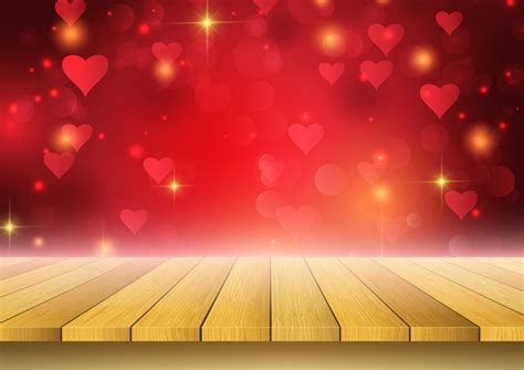 Fondo de San Valentín con mesa de madera mirando al diseño de corazones ...