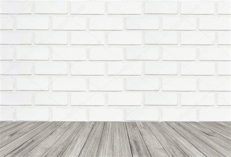 Fondo de textura de pared de ladrillo blanco con piso de madera — Foto ...