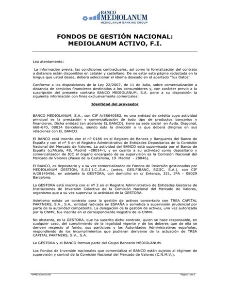 FONDOS DE GESTIÓN NACIONAL: MEDIOLANUM ACTIVO, F.I.
