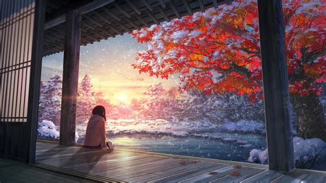 Fondos de pantalla : luz de sol, paisaje, Anime, rojo, reflexión, noche ...