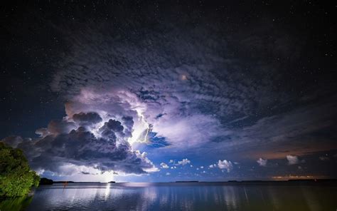 Fondos de pantalla Tormenta, nubes, rayos, mar, atardecer ...