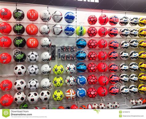 Footballs Or Soccer Balls On Display In A Sports Store ...
