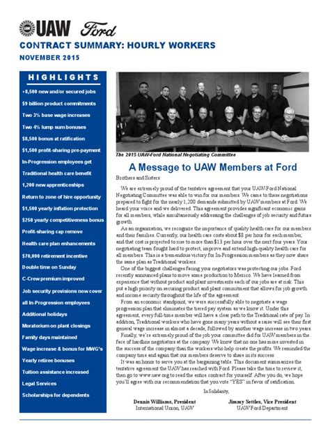 Ford UAW 2015 Contract Summary | Apprenticeship | Pension