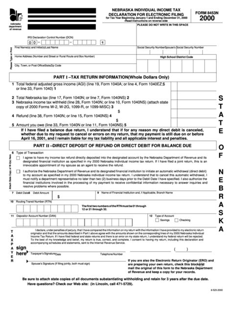 Form 8453n   Nebraska Individual Income Tax Declaration ...