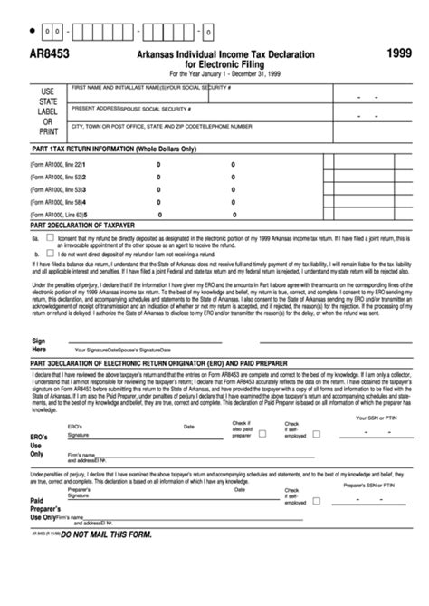 Form Ar8453  Arkansas Individual Income Tax Declaration ...